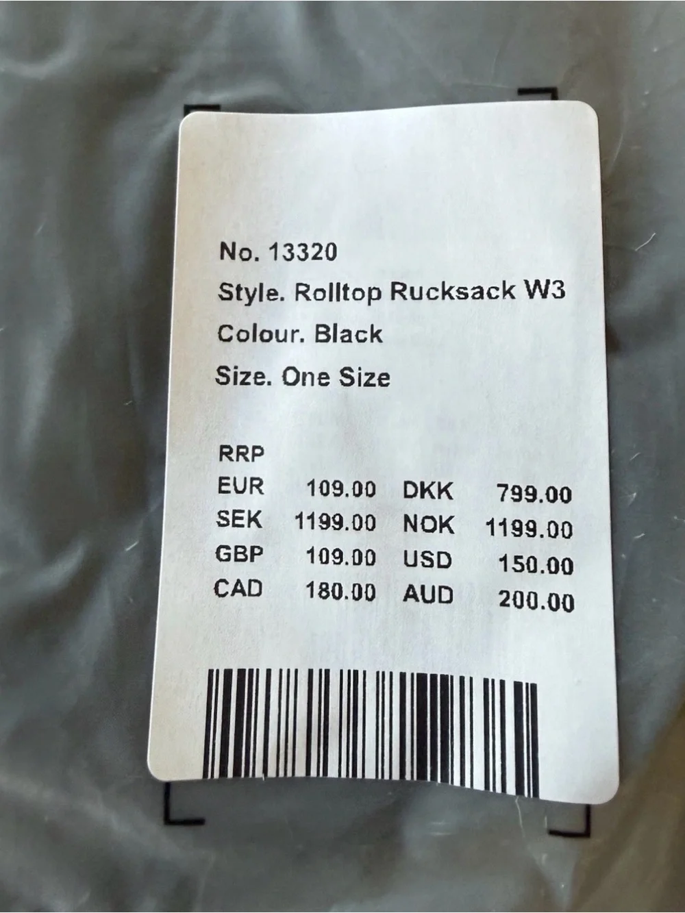 Rains Black Roll-Top Rucksack Backpack NWT